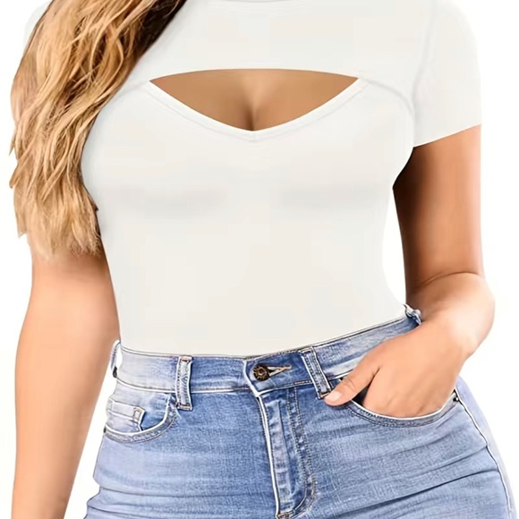 Cut Out One Piece Bodysuit, Sexy Short Sleeve Bodysuit For Spring & Summer - Picture 2 of 5